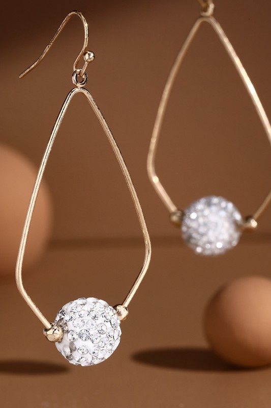 Teardrop Dangle Earrings w/ White Rhinestone Ball