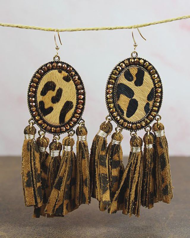 Animal Hide Tassel Earrings