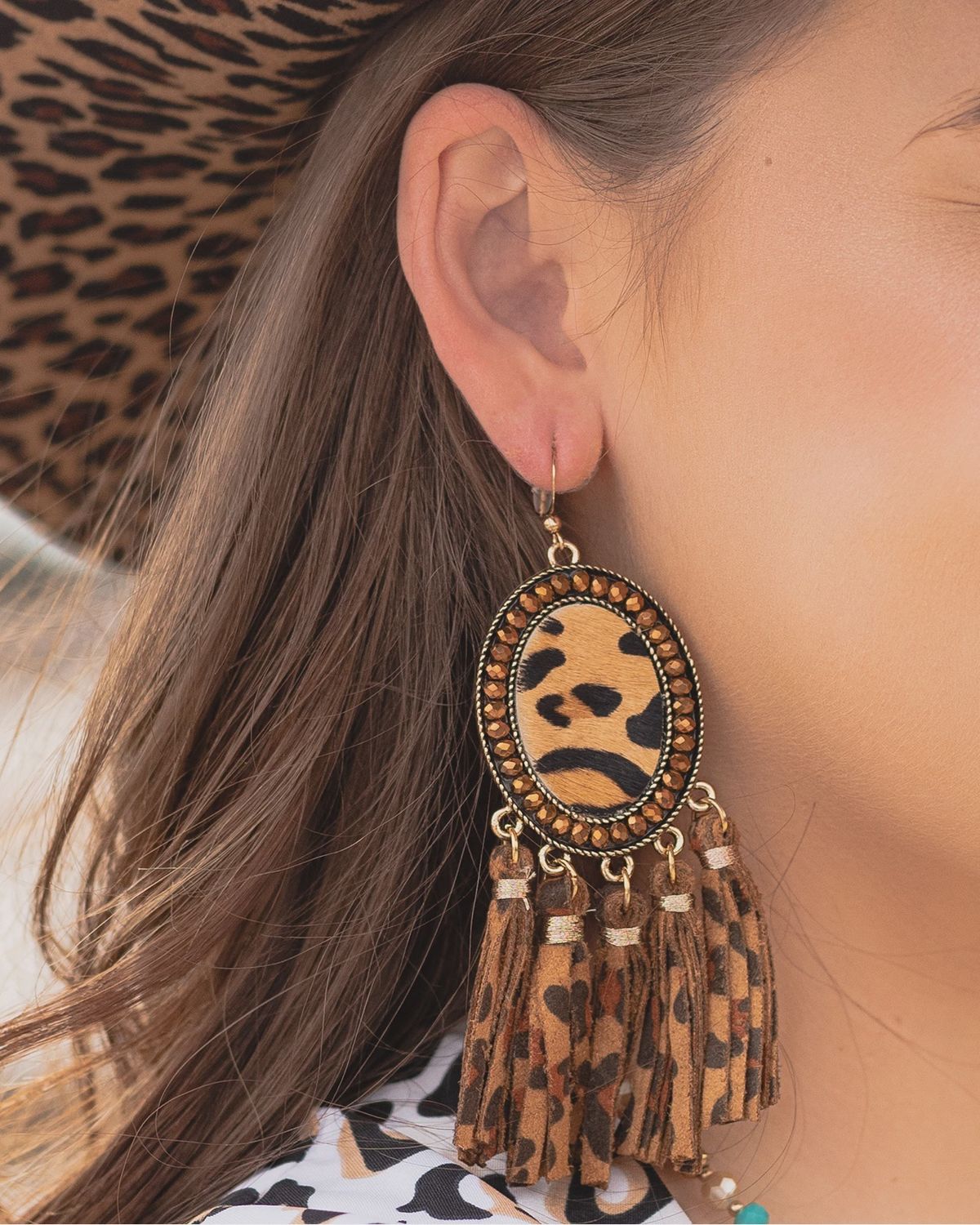 Animal Hide Tassel Earrings
