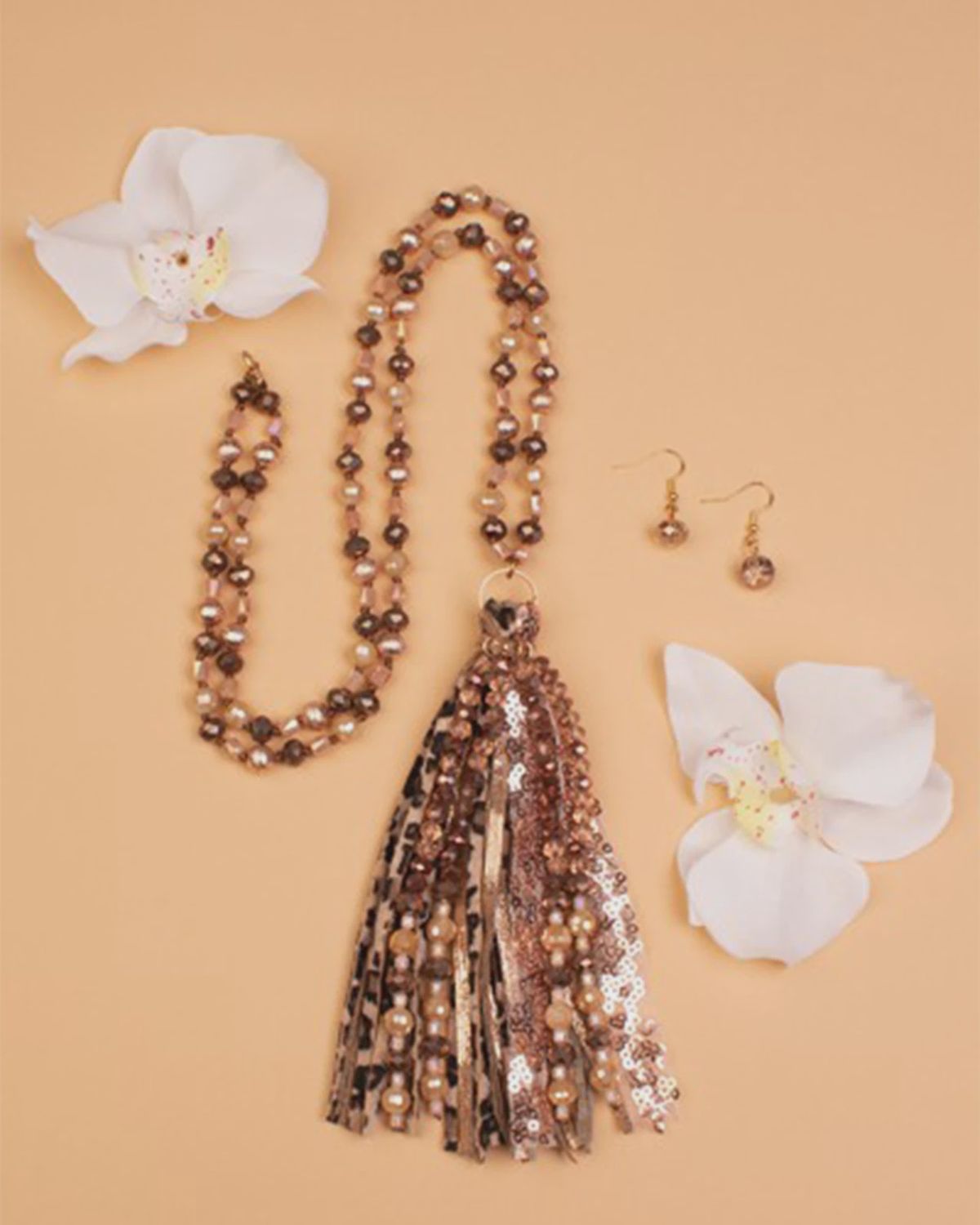 Rose Gold Beaded TQ Tassel Necklace