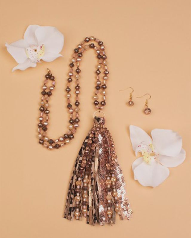Rose Gold Beaded TQ Tassel Necklace