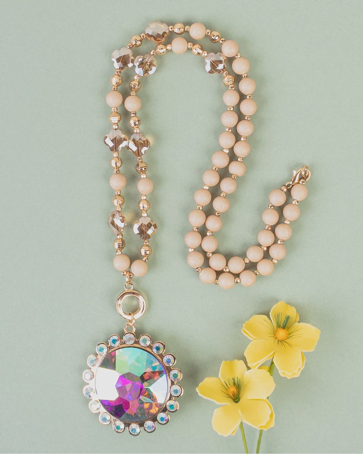 Gold Crystal Pendant Necklace