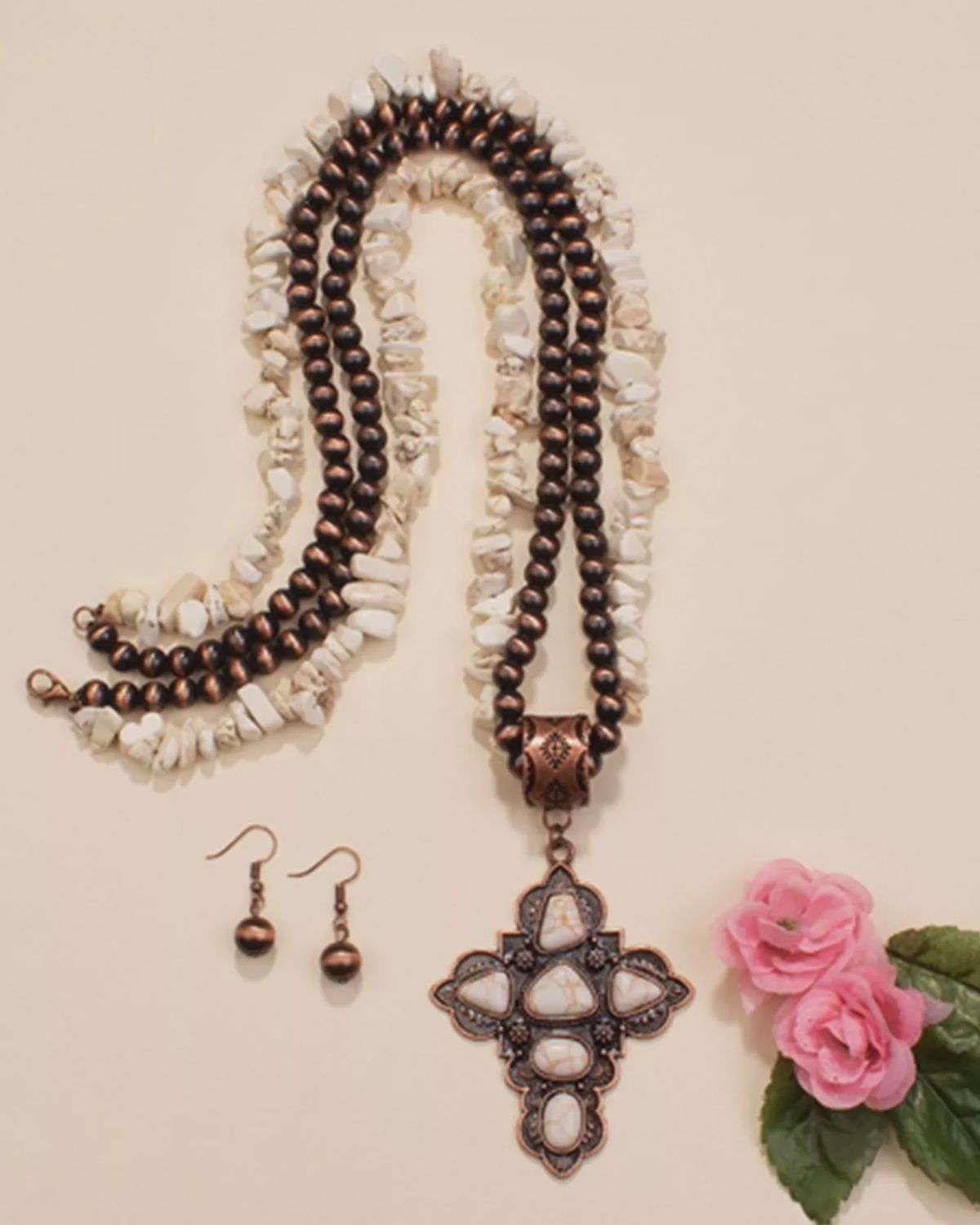 Ivory/Copper Cross Necklace