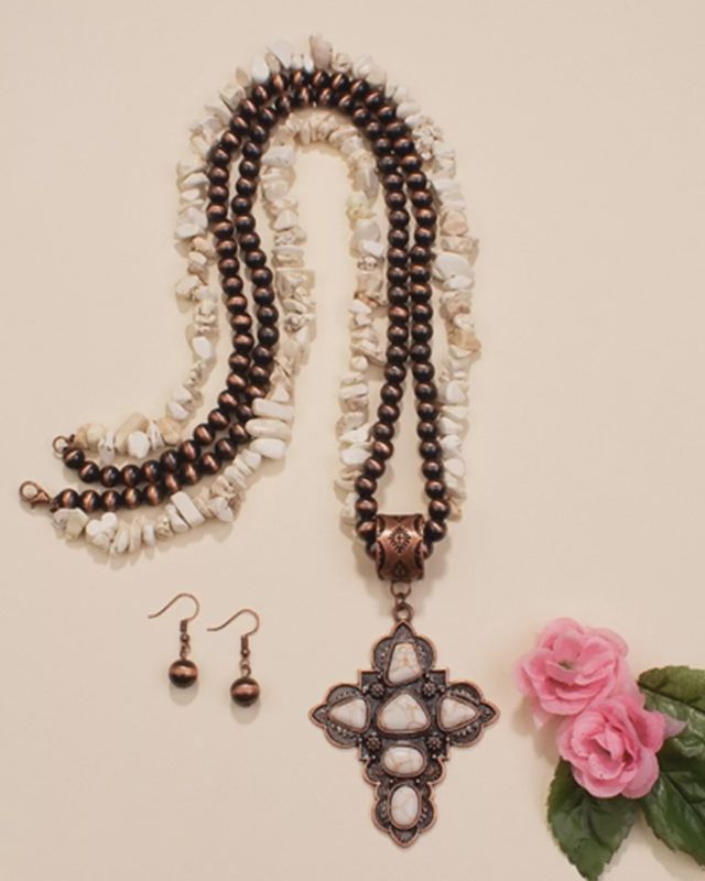 Ivory/Copper Cross Necklace