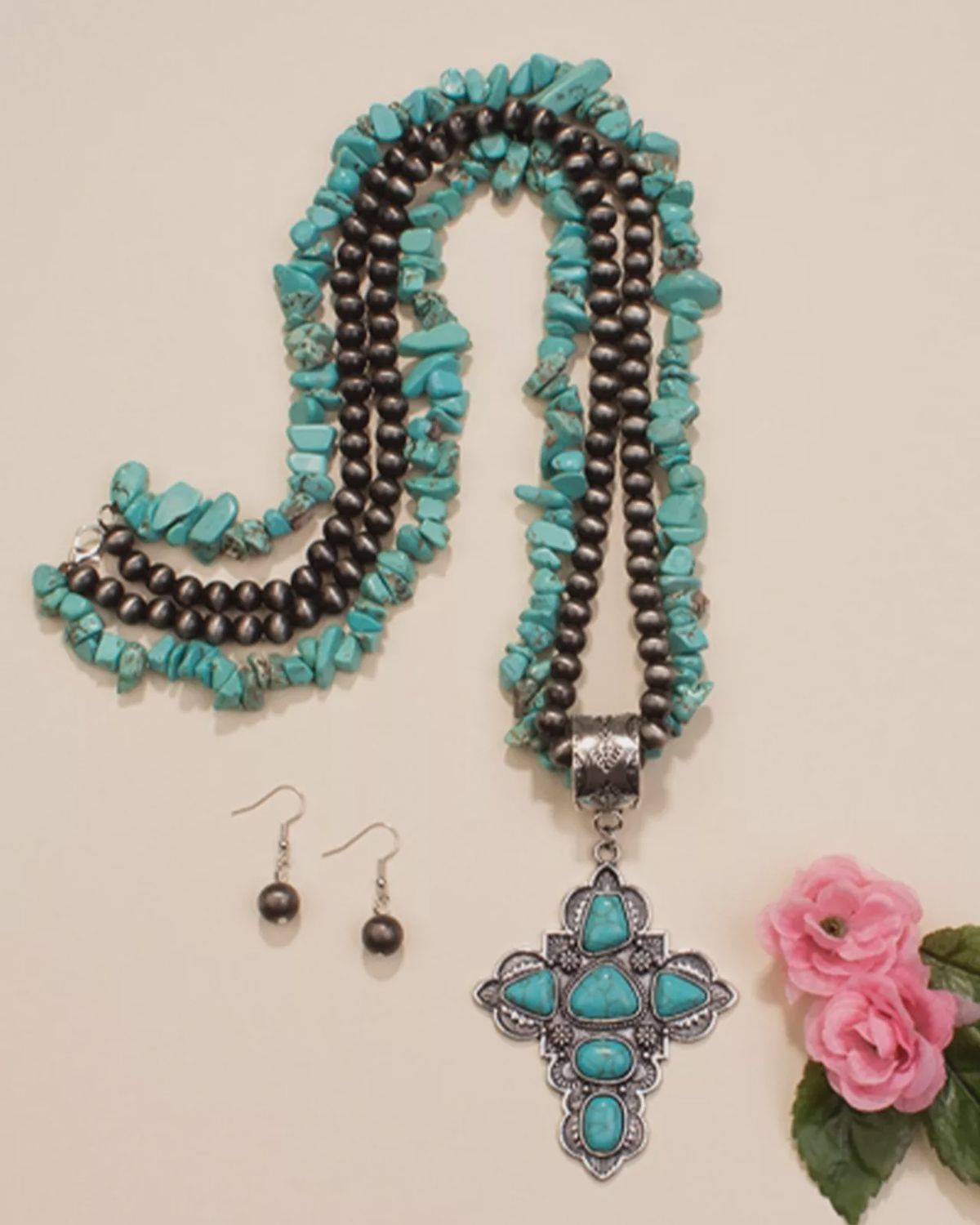 Turquoise/Copper Cross Necklace