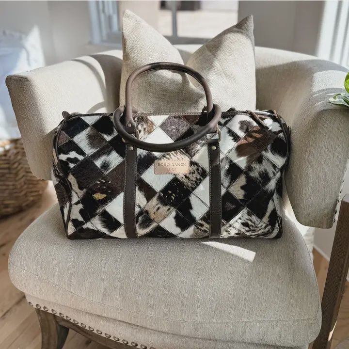 Boho Luxe Duffle Weekender Leather Cowhide Travel Bag