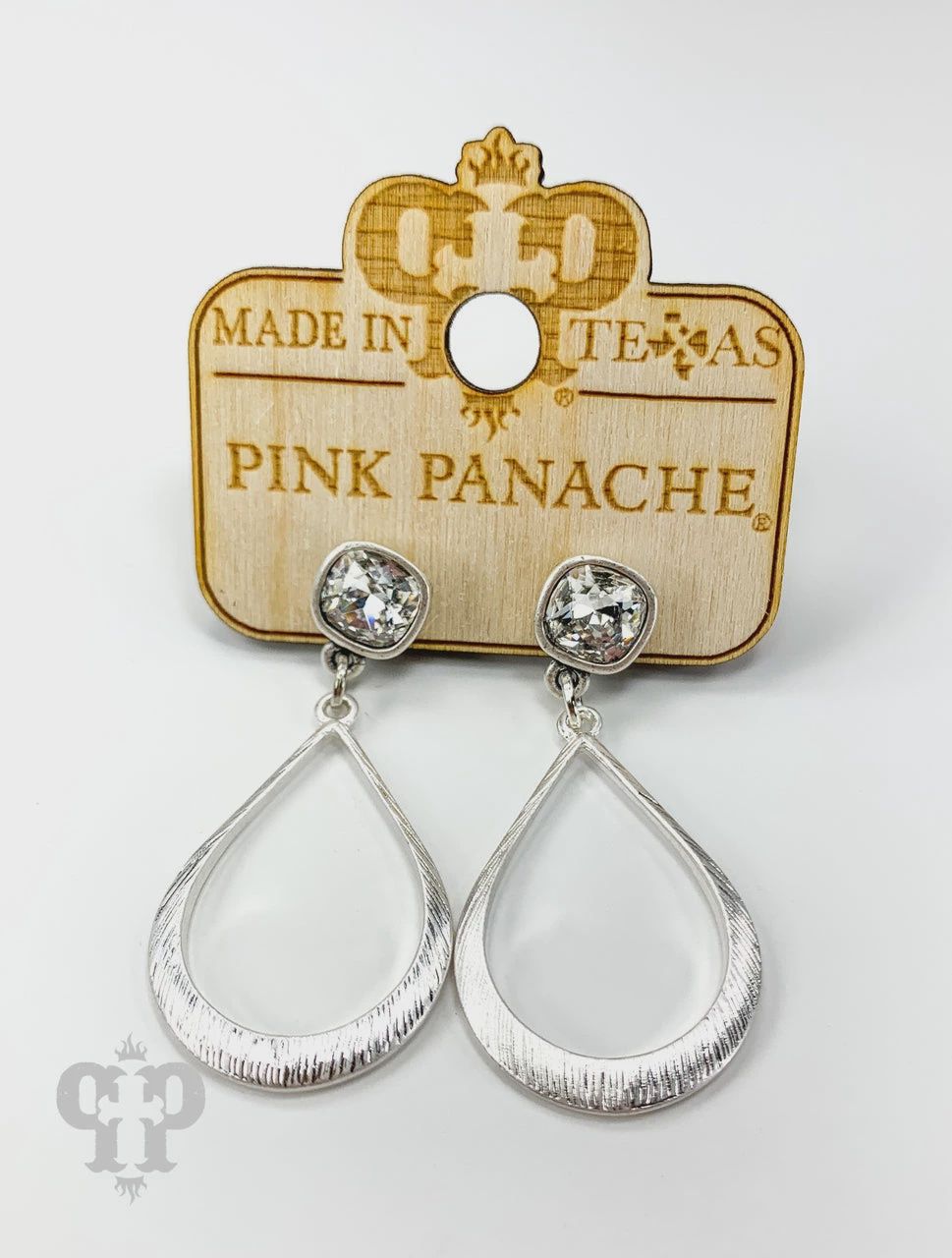 Textured teardrop earring, Austrian crystal