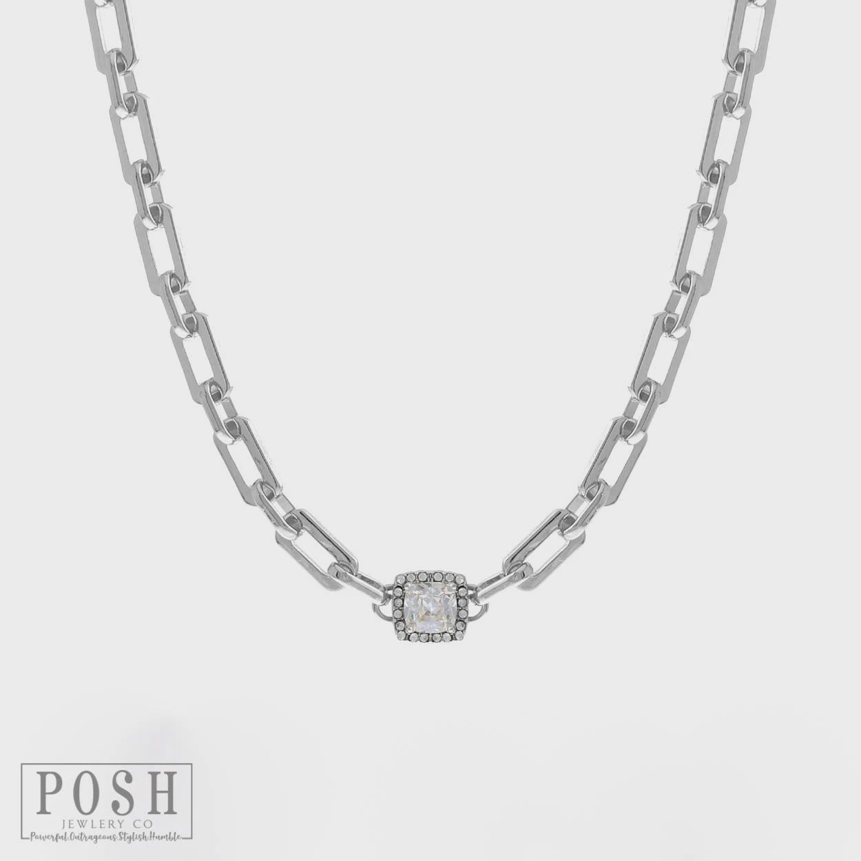 Chain &amp; Rhinestone Pendant Necklace