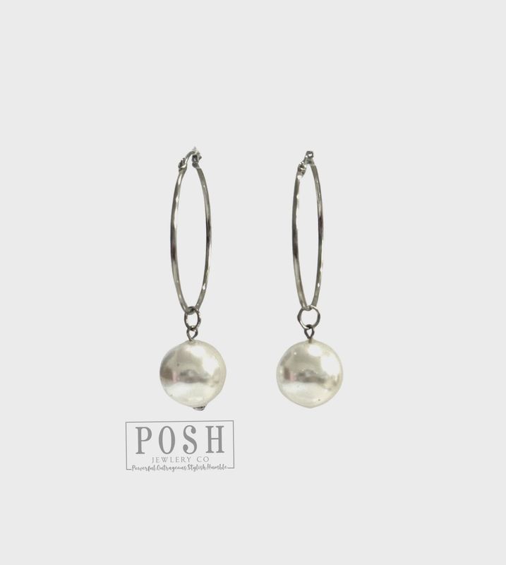 Extra Large Pearl Drop Hoop Earring