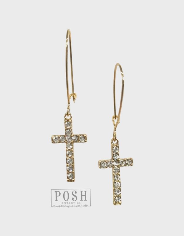 Clear Rhinestone Cross Earrings