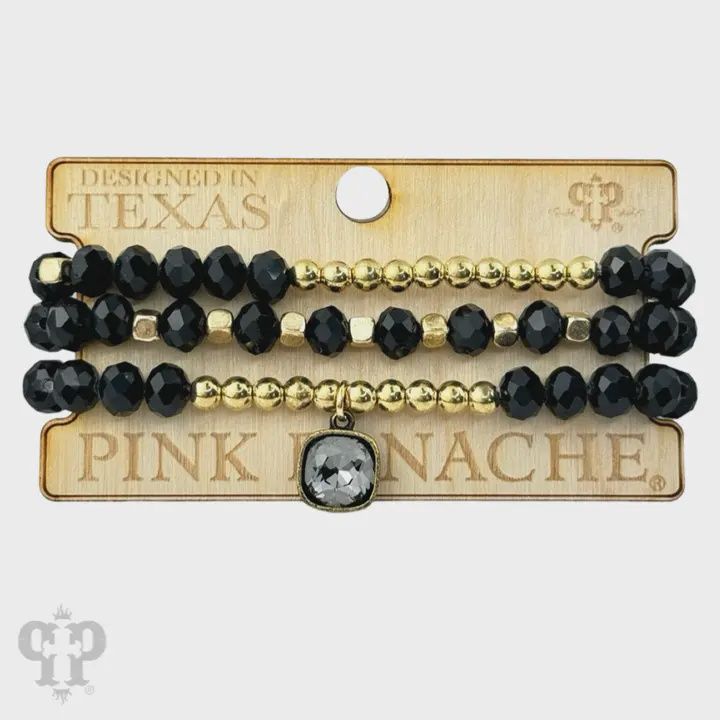Crystal Black Bracelet 3 Strand Set