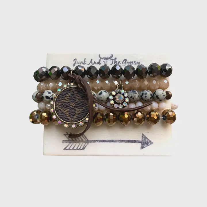 Bejeweled Brown 5 Stack Repurposed LV Bracelet