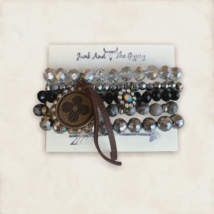 Bella Grey 5 Stack Repurposed LV Bracelet