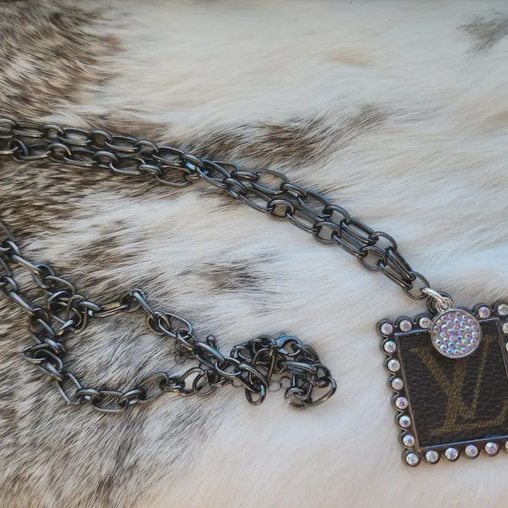 Repurposed Lv Square Bezel Necklace