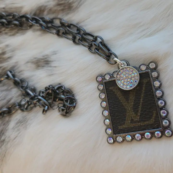 Repurposed Lv Square Bezel Necklace