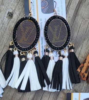 Only in Texas Blk/Wht Repurposed LV Earrings