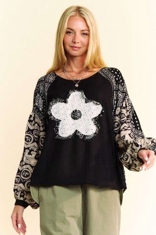 Geo Print Mix Match Waffle Knit Top Reg/Plus