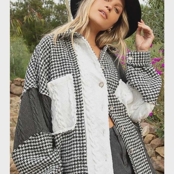 Houndstooth Sweater Panel Shacket