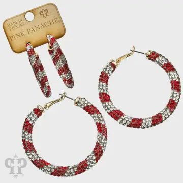 Candy Cane Stripe Pave Mesh Hoop Earring