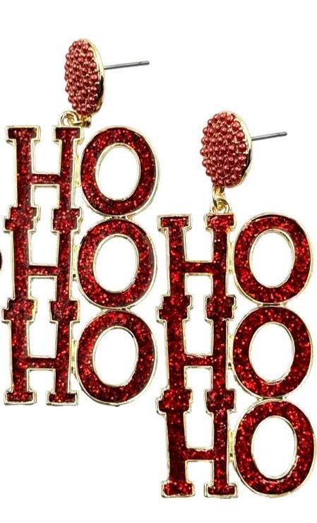 Christmas Red Glitter Hohoho Earrings