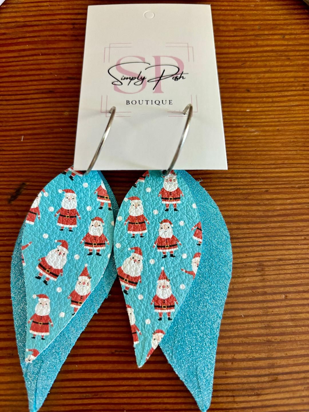 Santa Light Blue Leather Earrings
