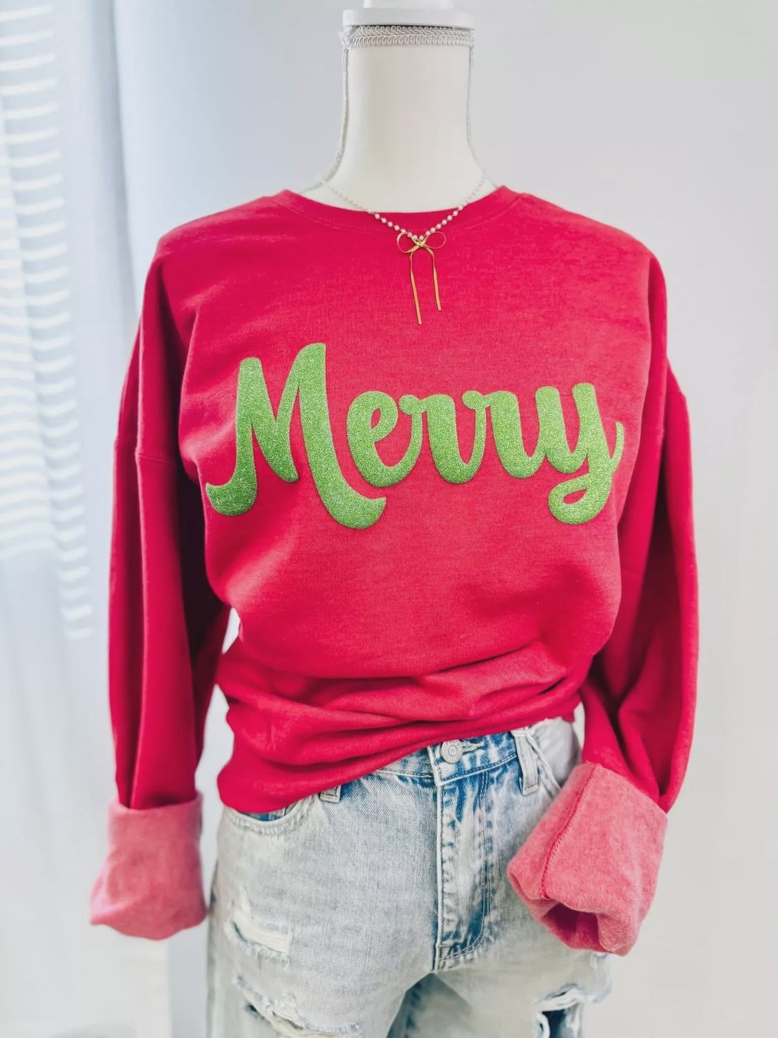 Merry Glitter Puff Print Sweatshirt Reg/Plus