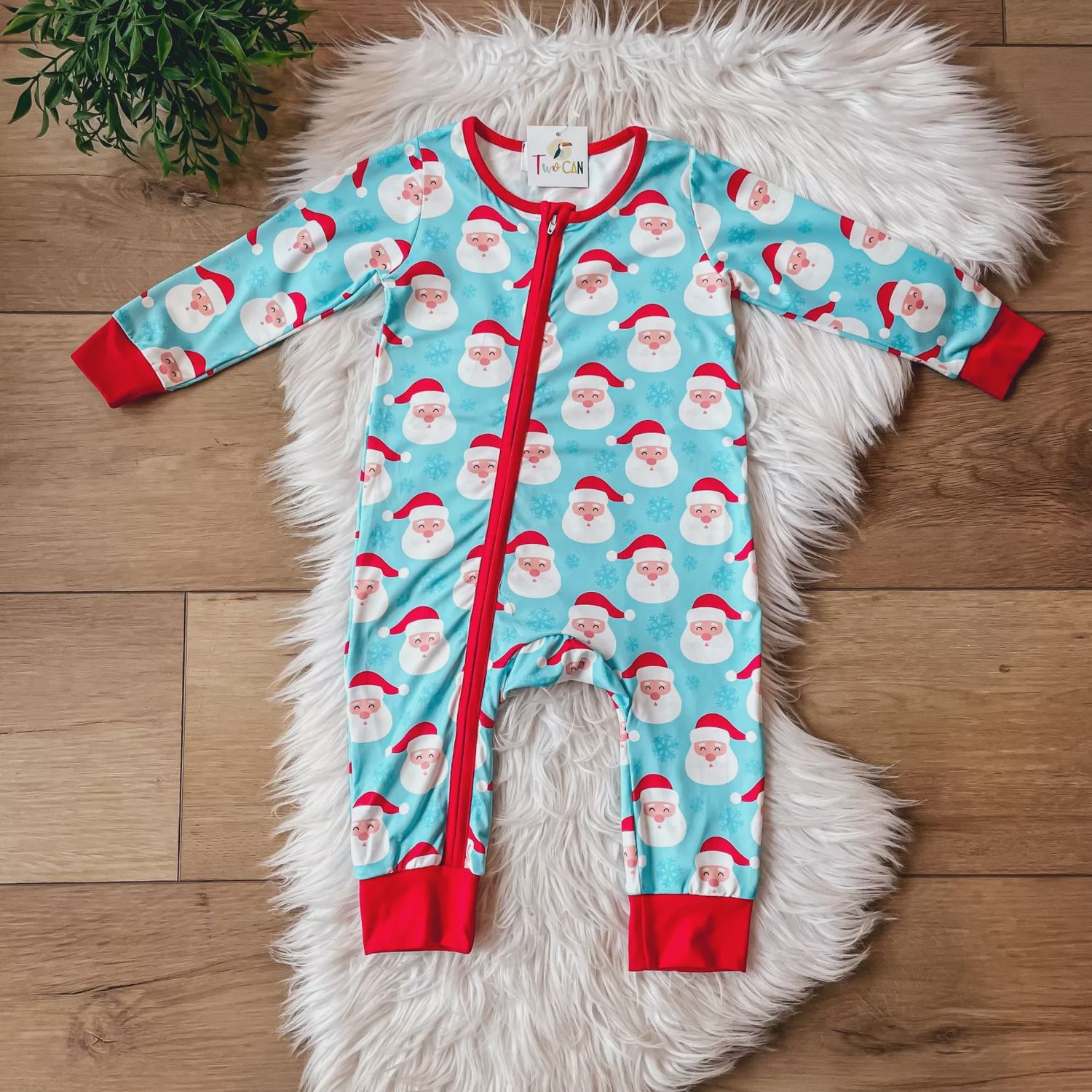 Santa Zipper Infant Romper - Blue
