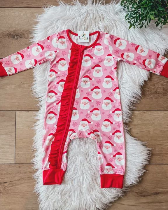 Santa Zipper Infant Romper - Pink