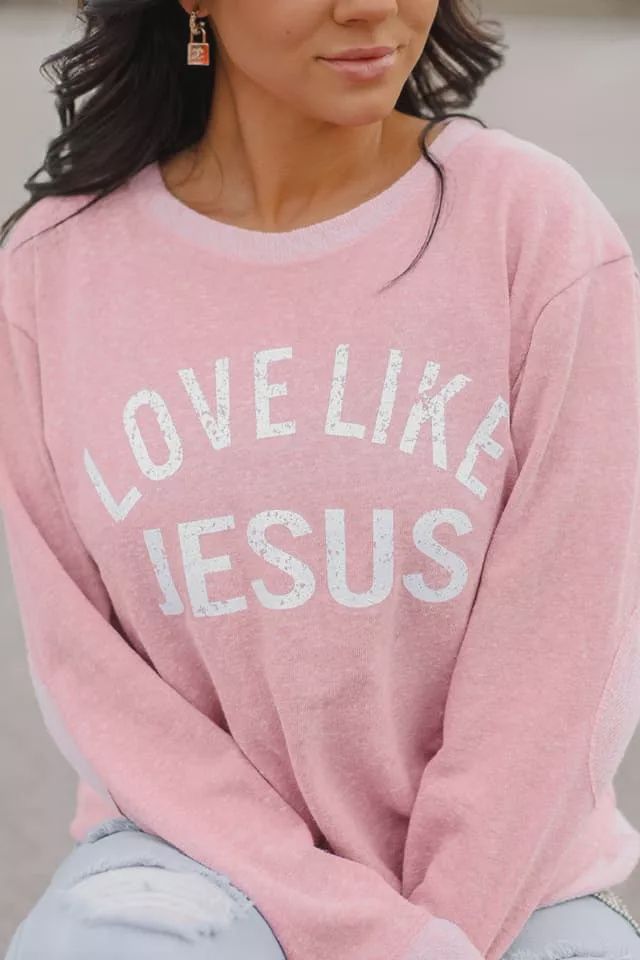 &quot;Love Like Jesus&quot; French Terry Sweater w/ Elbow Patched Reg/Plus