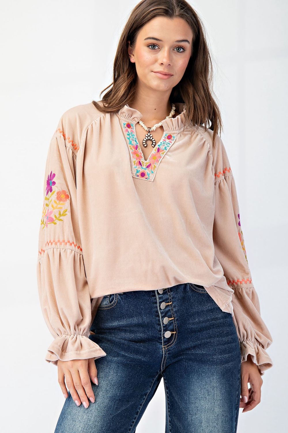 Embo Detailed Velvet Top