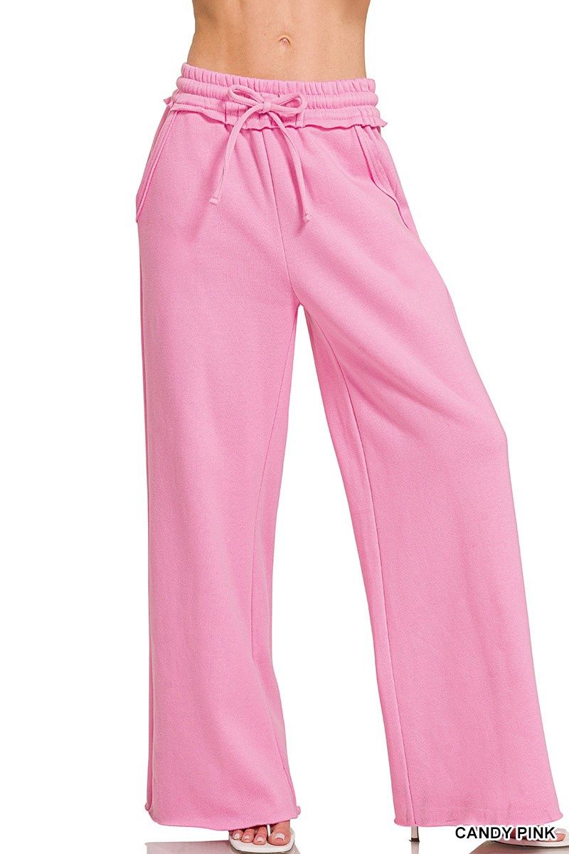 Fleeced Exposed Seam Wide Leg Sweatpants