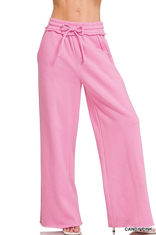 Fleeced Exposed Seam Wide Leg Sweatpants