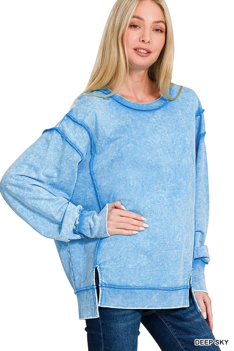 Acid Wash French Terry Exposed Seam Sweatshirt Reg/Plus