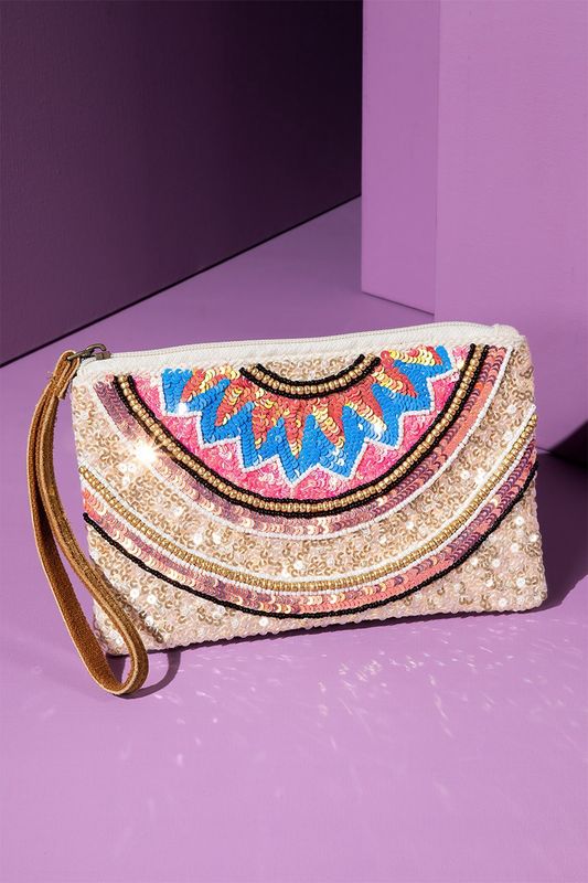 Handmade Crystal Lotus Ethnic Pattern Clutch