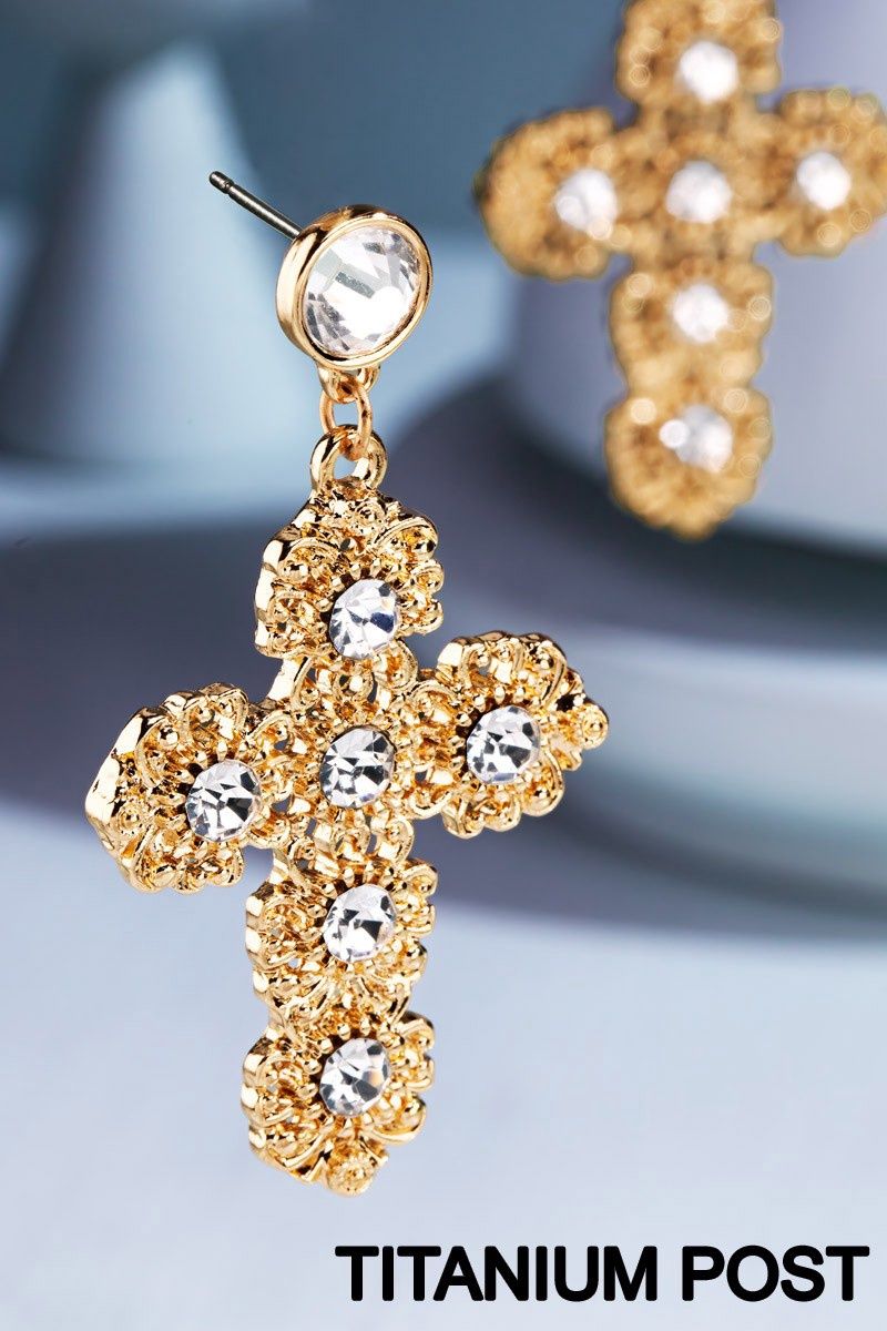 Hypoallergenic Decorative Crystal Cross Earrings