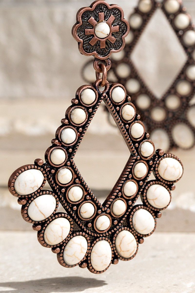 Boho Chandelier White Stone Earrings