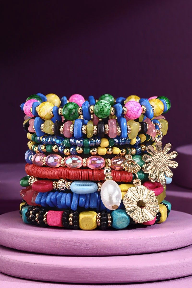 9-Strand Stackable Stretch Bracelet with Charms