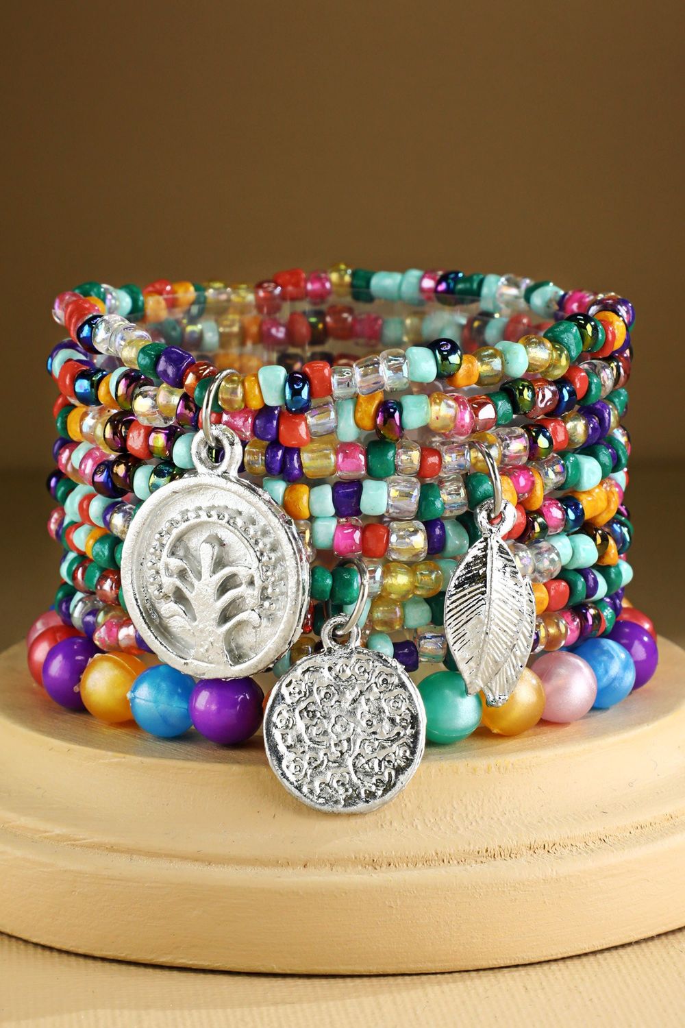 9 Layered Vibrant Seed Bead Stretch Bracelet