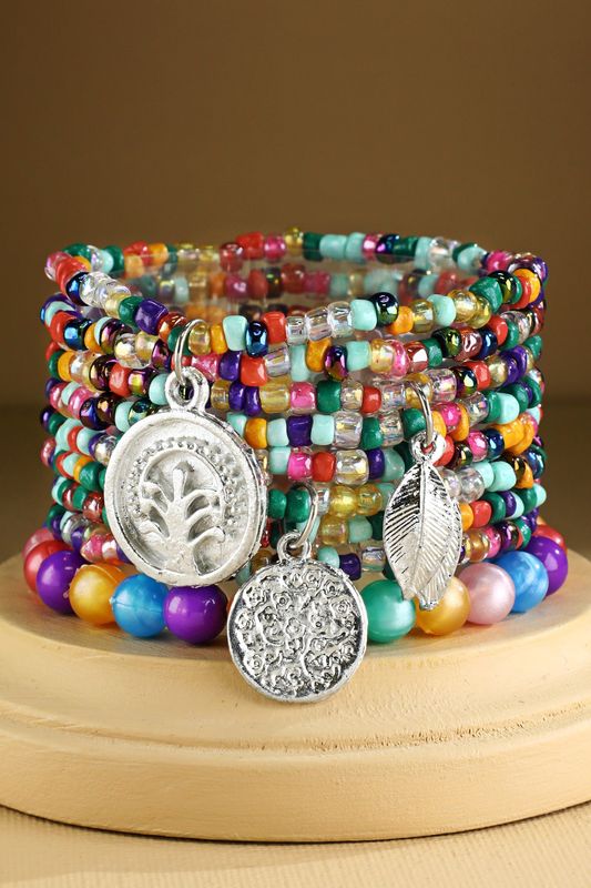 9 Layered Vibrant Seed Bead Stretch Bracelet