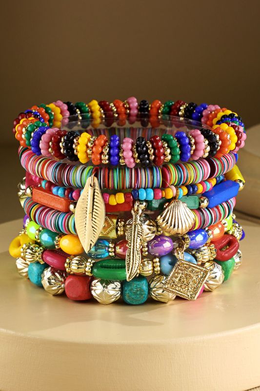 8 Layered Multi-Bead India Stretch Bracelet