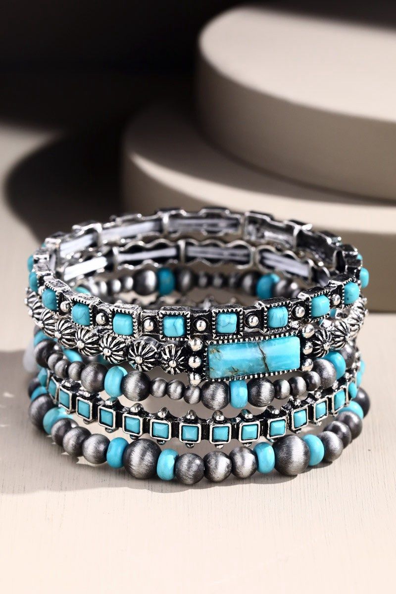 Layered Semi Stone &amp; Metal Bead Bracelet