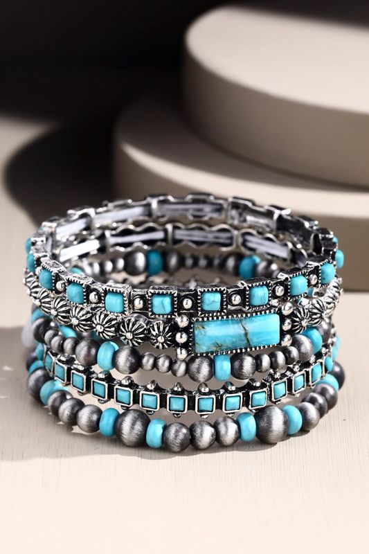 Layered Semi Stone &amp; Metal Bead Bracelet