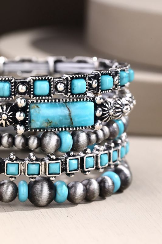 Layered Semi Stone &amp; Metal Bead Bracelet