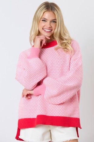Multi Color Rib Round Neck Cable Sweater