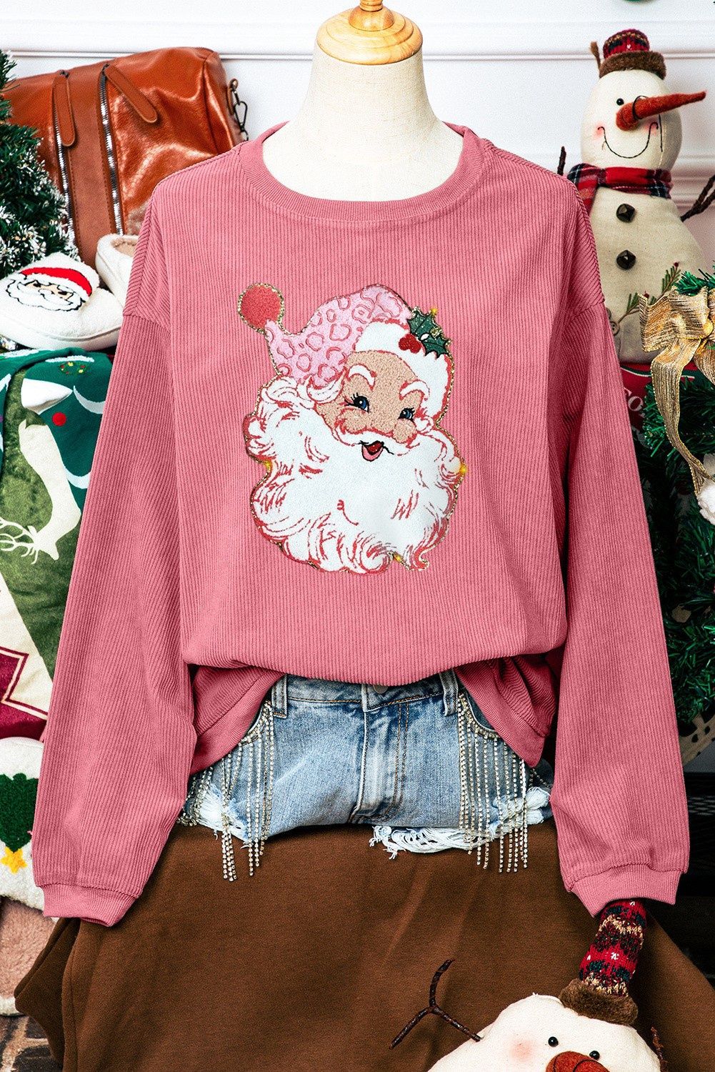 Santa Claus Sparkle Corded Crew Neck Sweatshirt