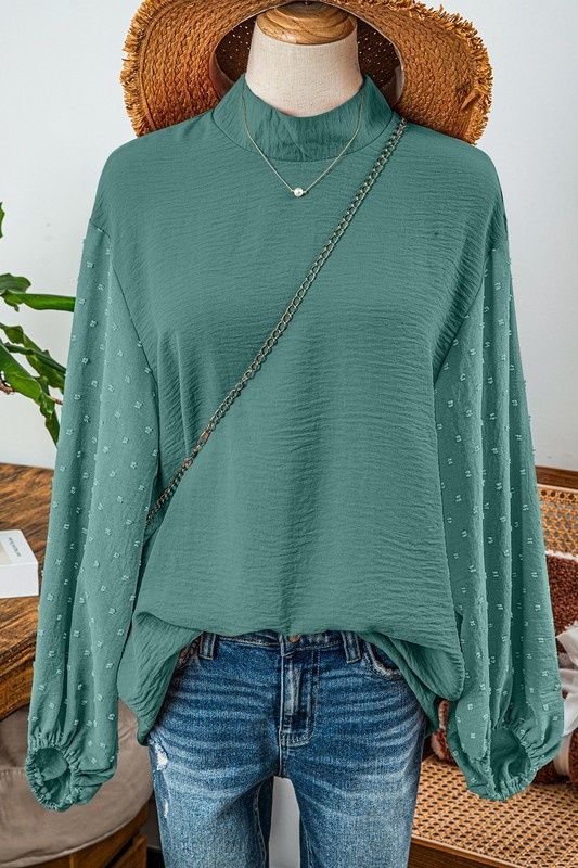 Swiss Dot Balloon Sleeve Loose Blouse