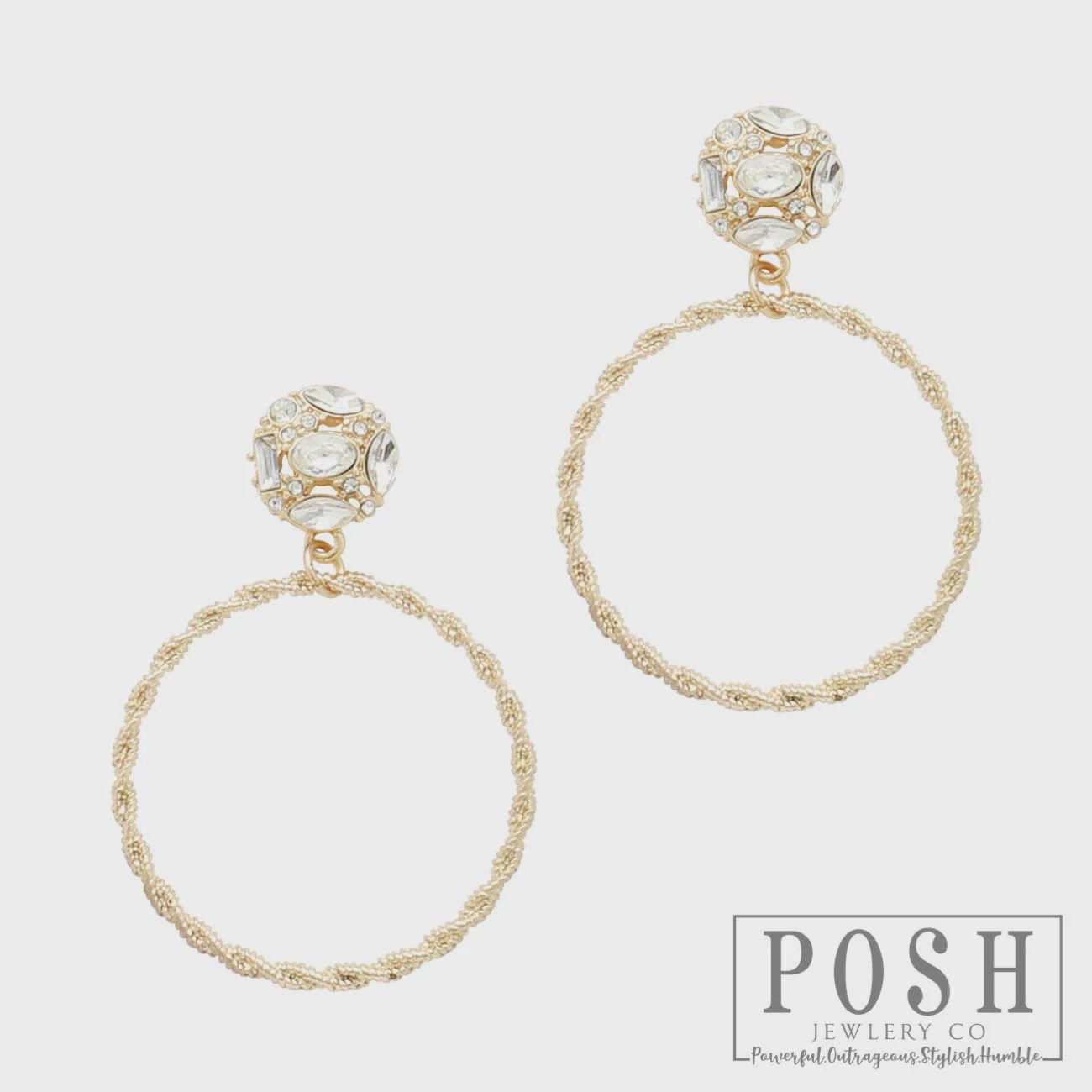 Gold Circle on Clear Rhinestone Earrings