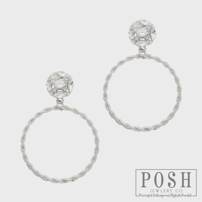 Silver Circle on Clear Rhinestone Earrings