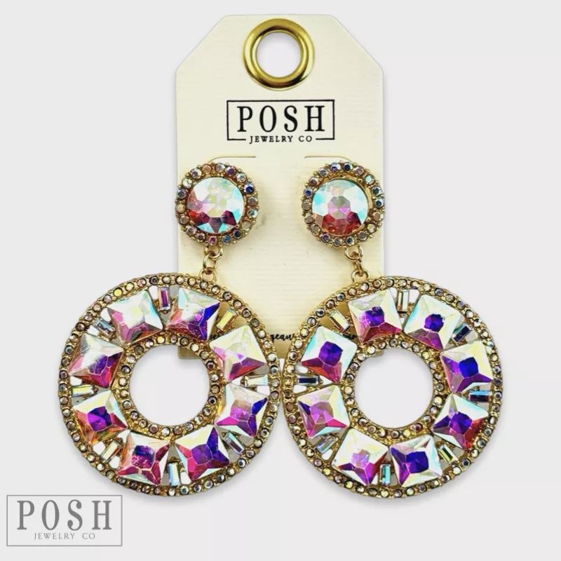 Gold Rhinestone Circle Dangle Earrings