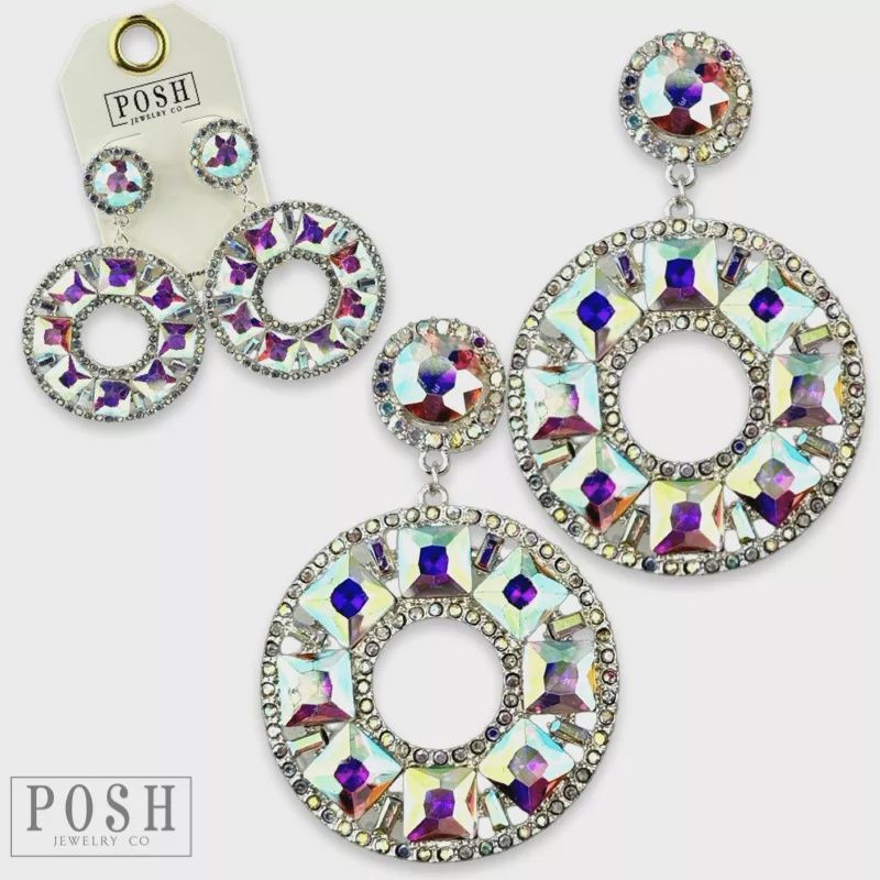 Silver Rhinestone Circle Dangle Earrings